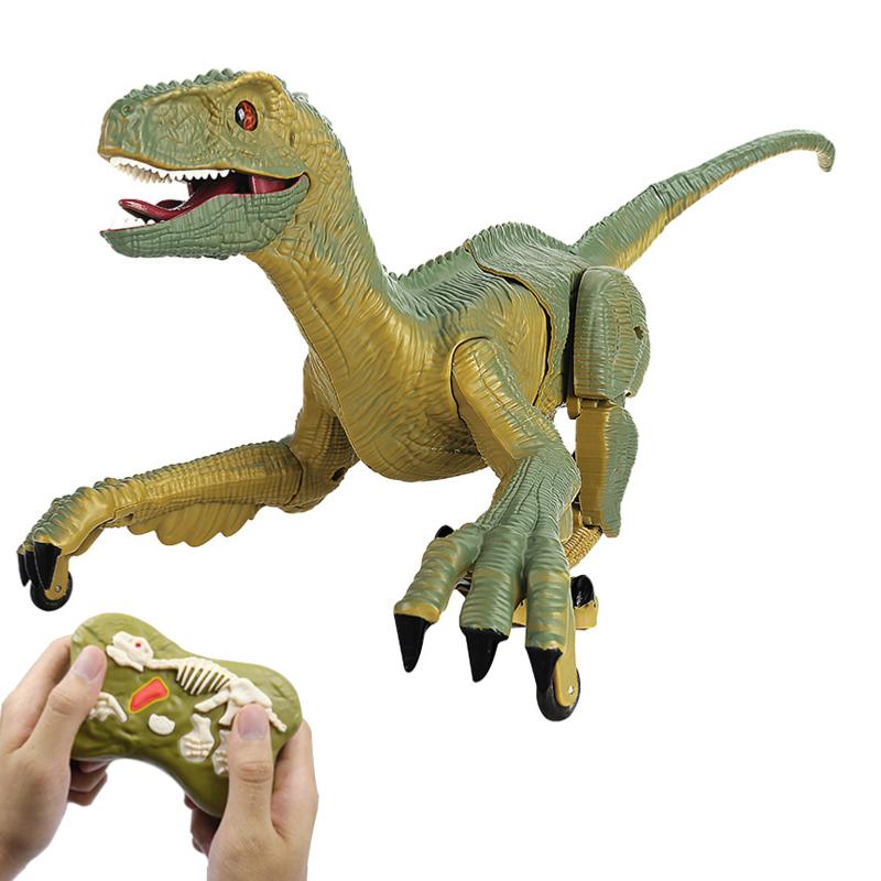 Dinosaure Jouet Télécommandé pour Enfants - 2.4GHz Réaliste Vélociraptor Dino Rechargeable avec Lumière, Marche, Rugissement, 